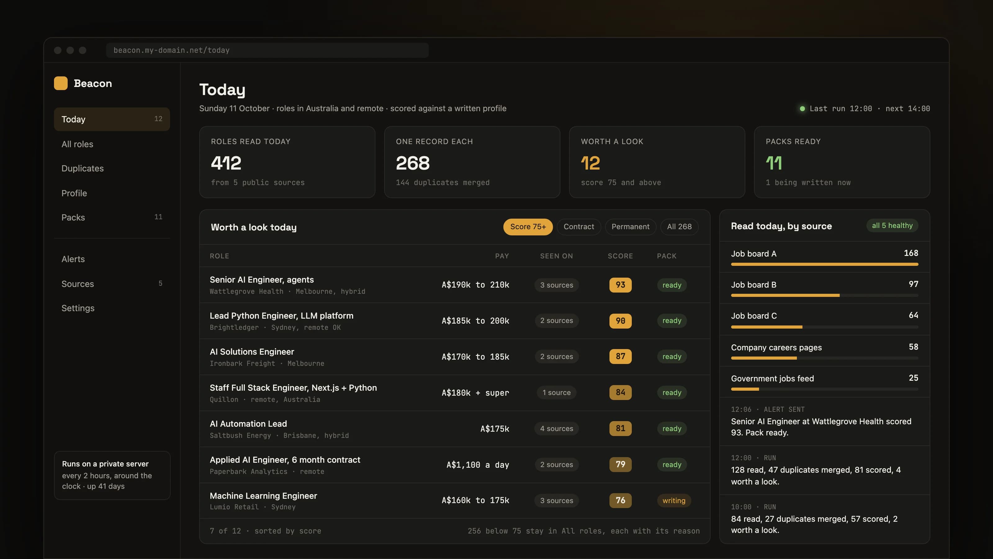 Beacon: the main product screen