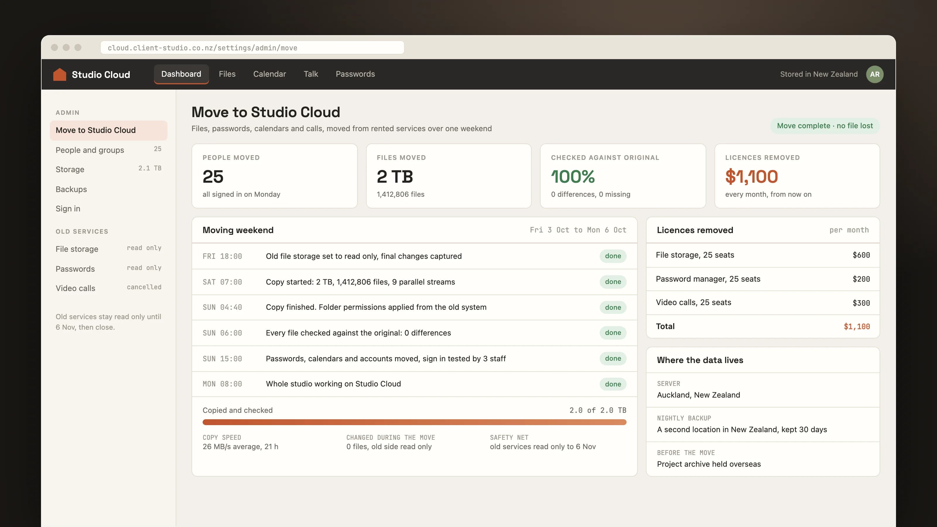 Files, passwords and calls, brought home: the main product screen