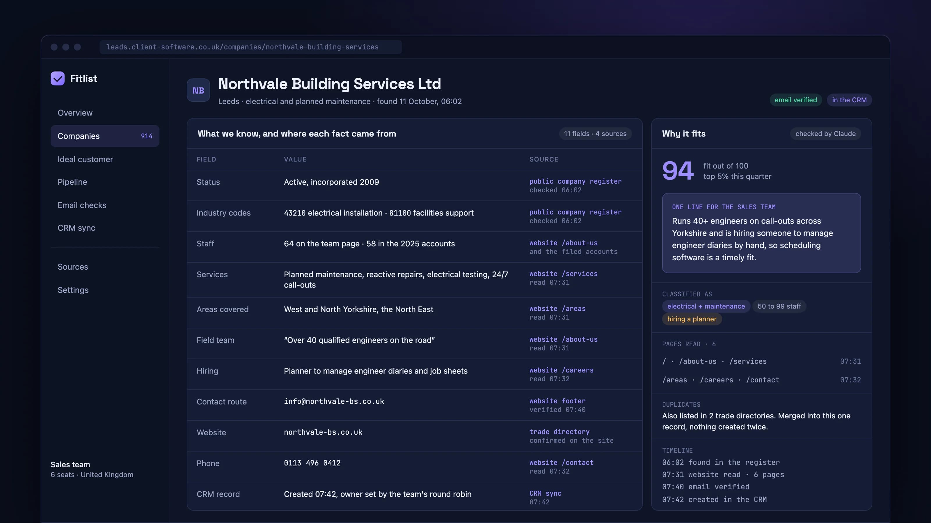 A lead list that stays fresh: product screen 3 of 5