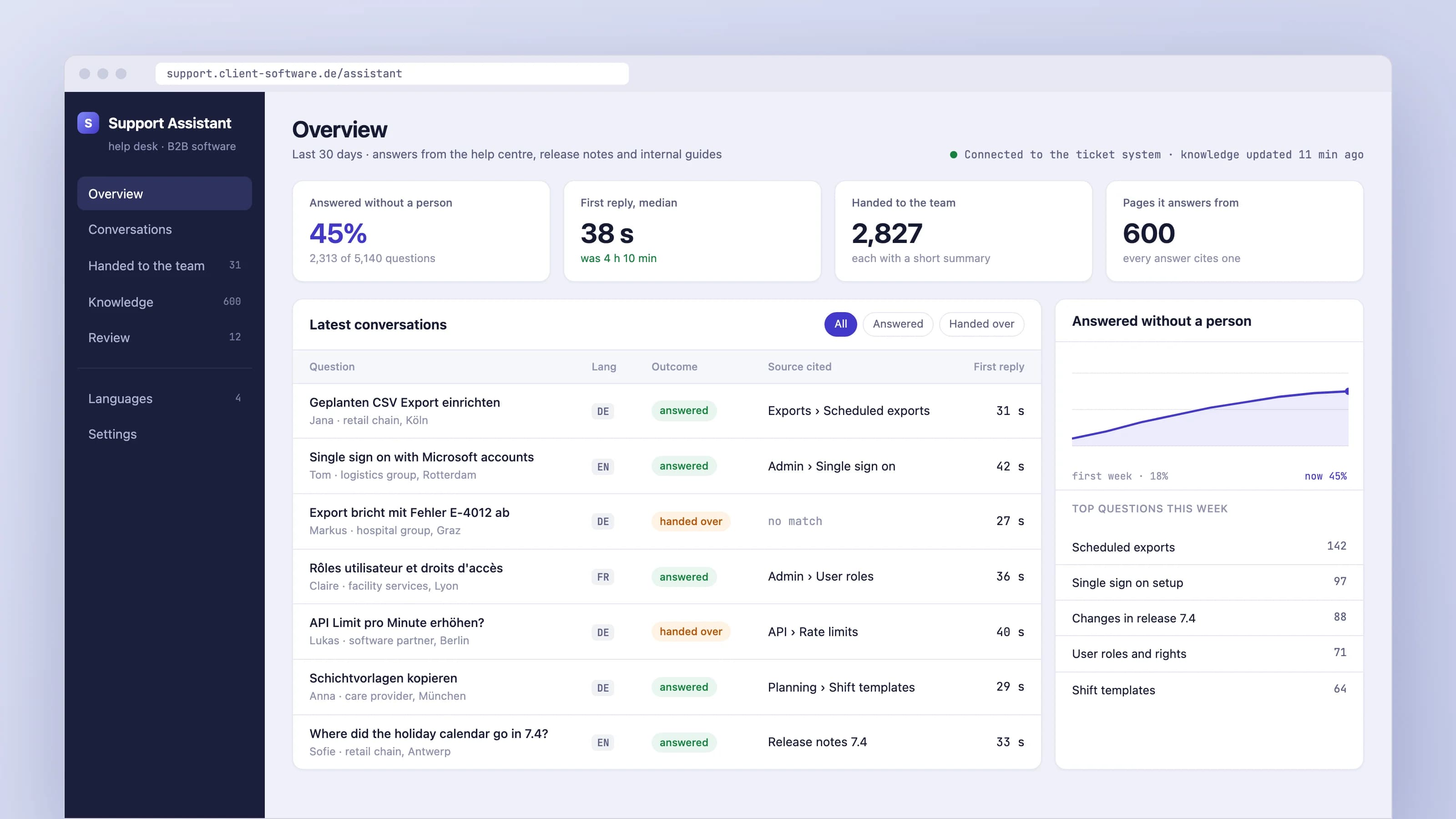 Answers from your own documents, with the source: the main product screen