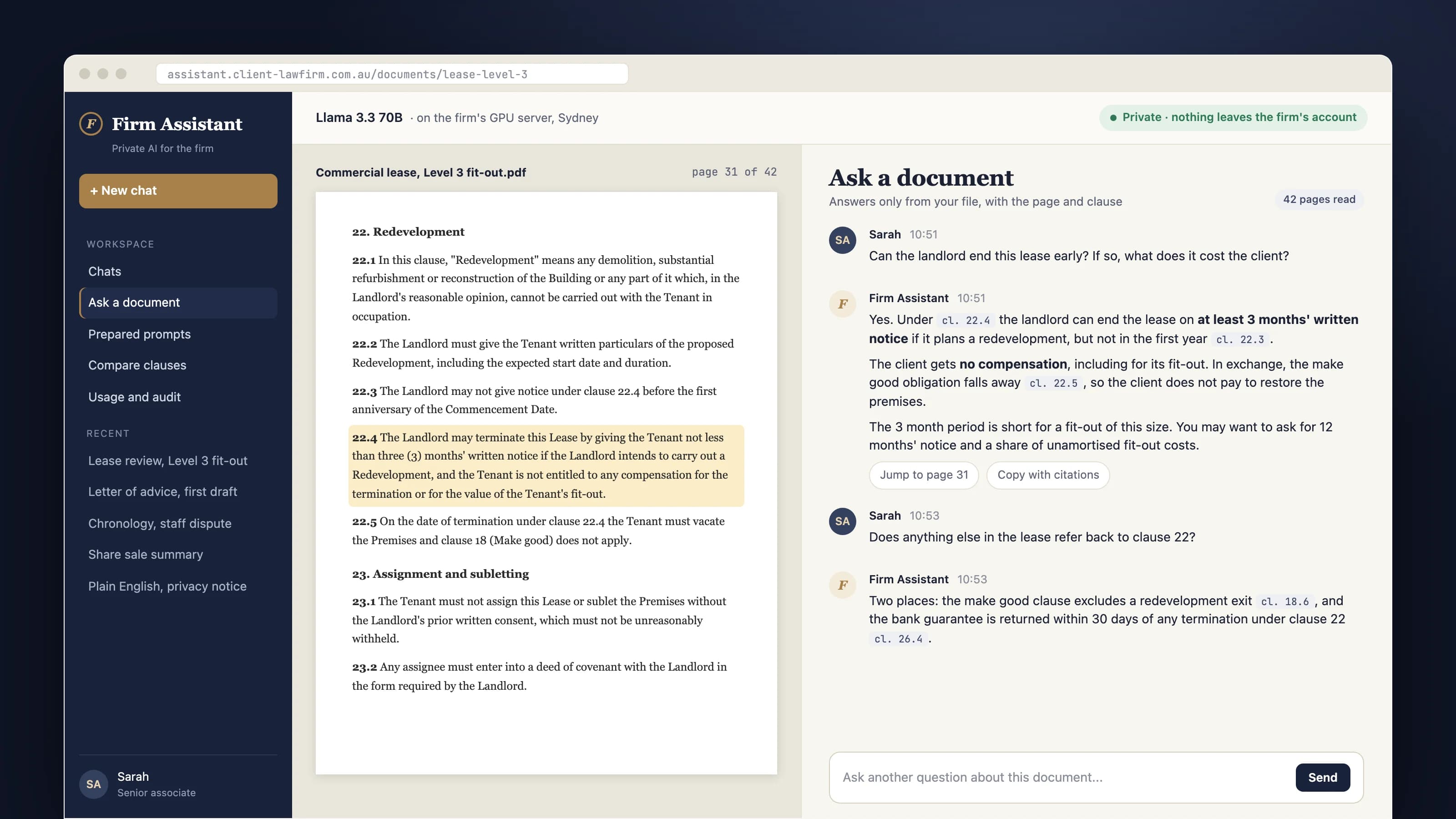 An office AI assistant, without the data leaving: product screen 2 of 5