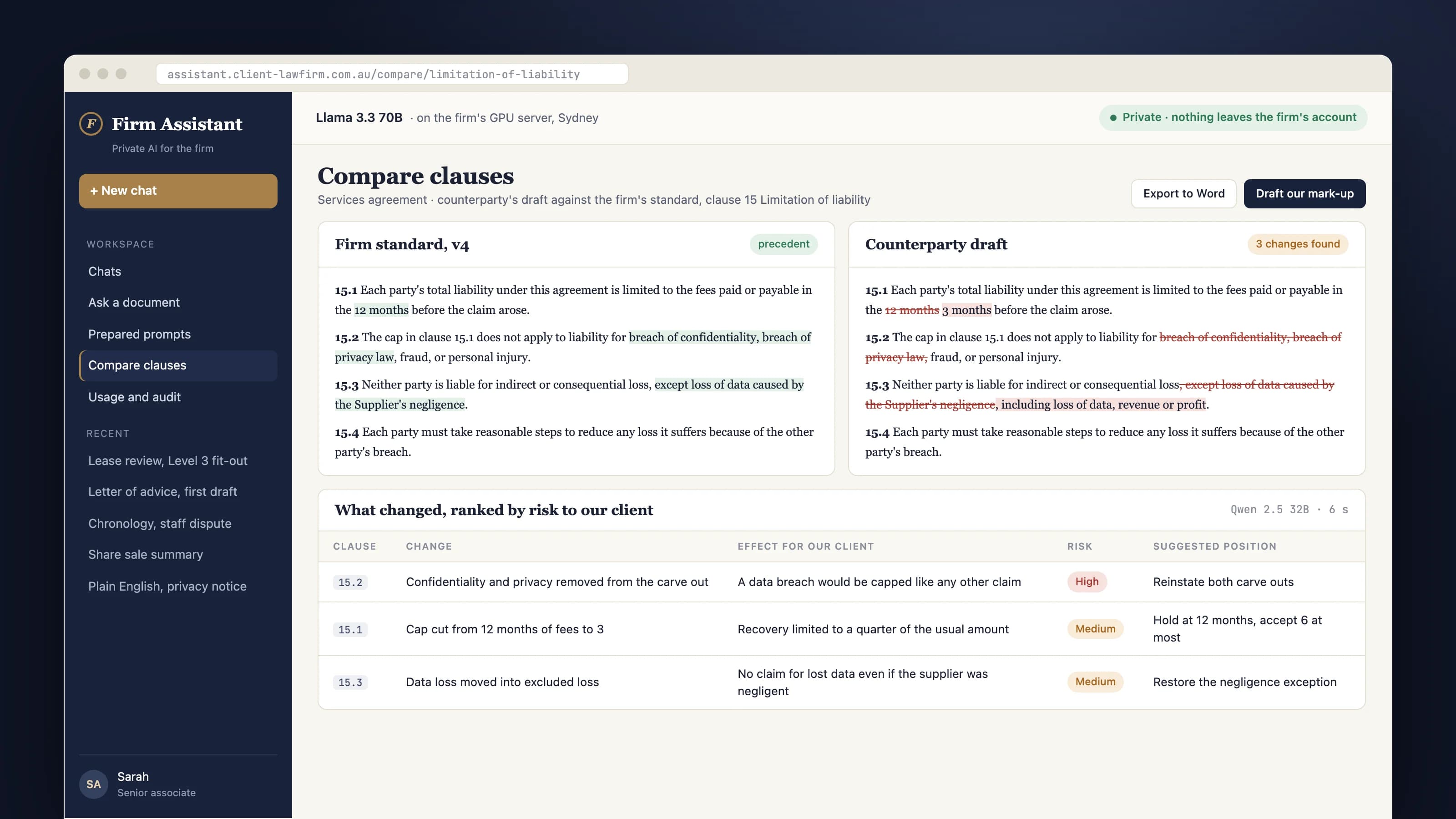 An office AI assistant, without the data leaving: product screen 4 of 5