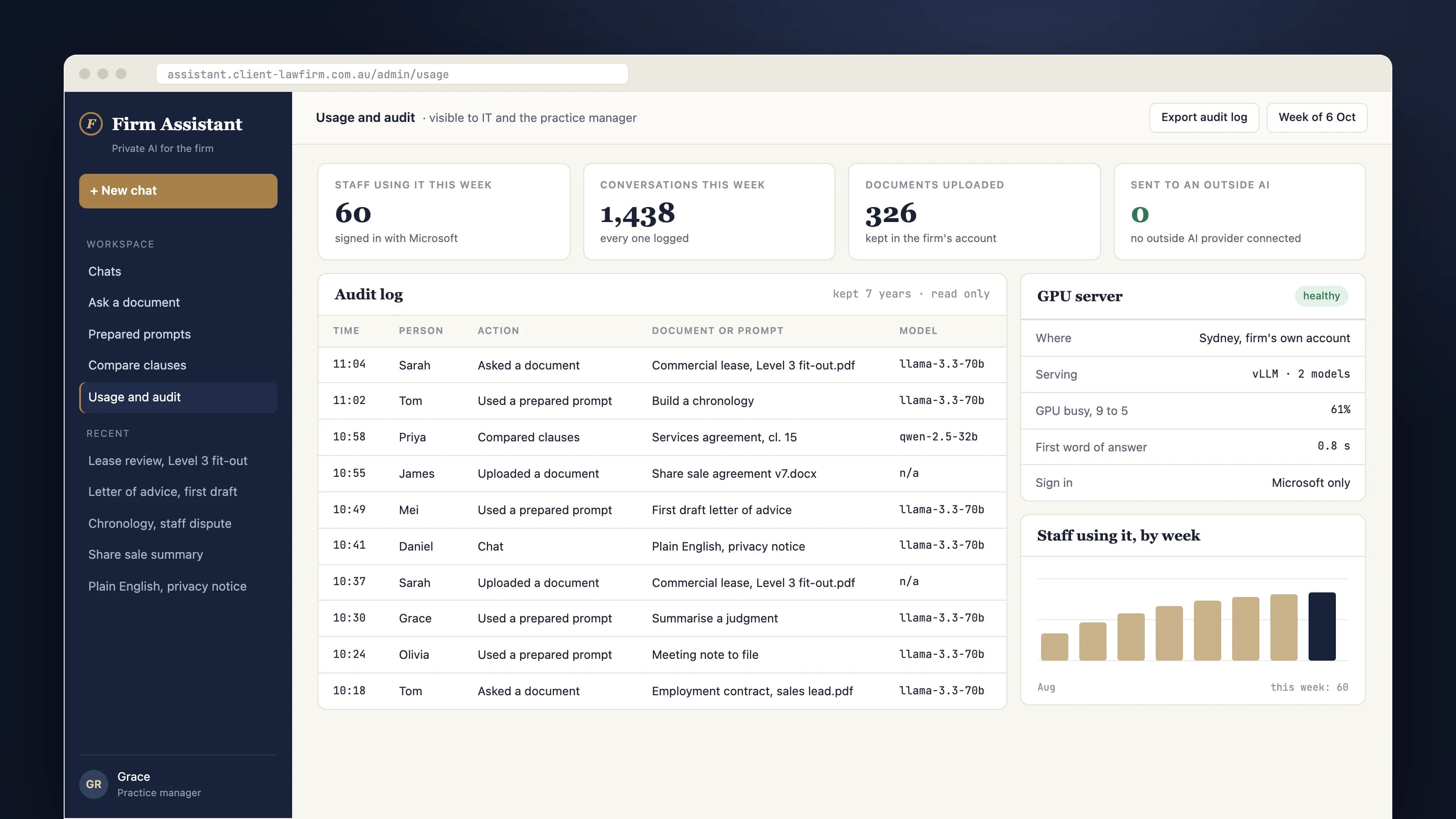 An office AI assistant, without the data leaving: product screen 5 of 5