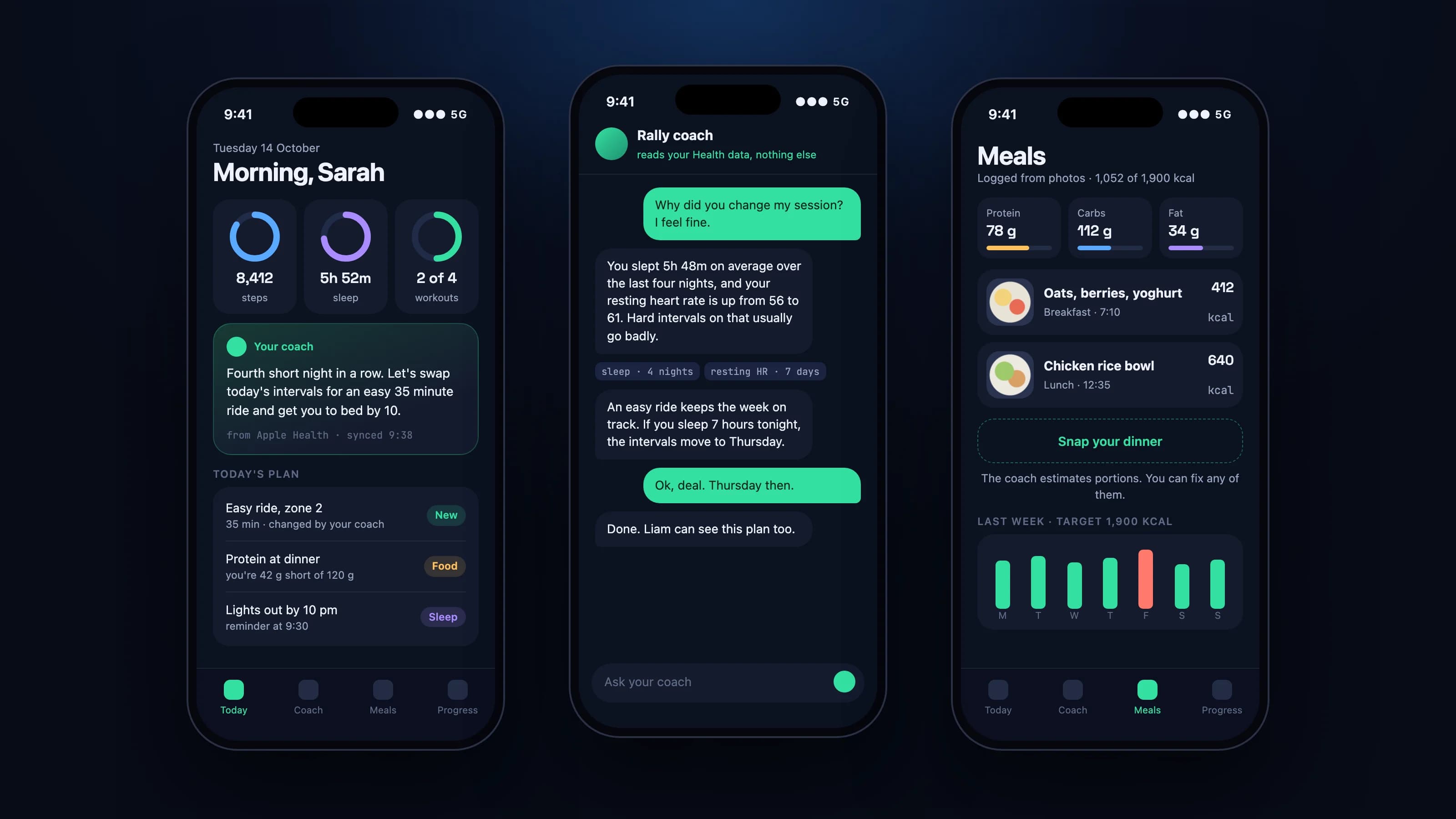 A coach in the pocket: the main product screen